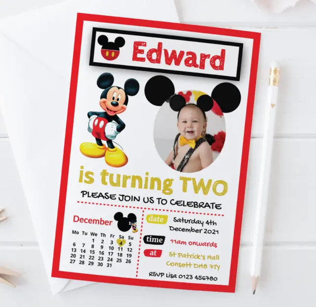 10 Personalised Disney Mickey Mouse Minnie Mouse Birthday Party Invitations