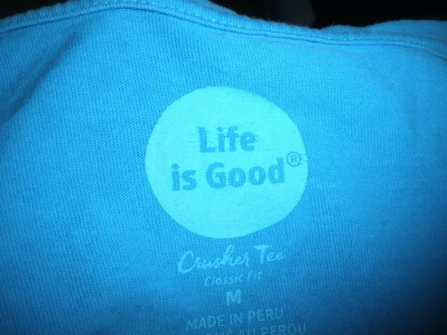 #610 Life is Good Crusher Tee Shirt Classic Fit Lounge Chair V Neck Blue M 2