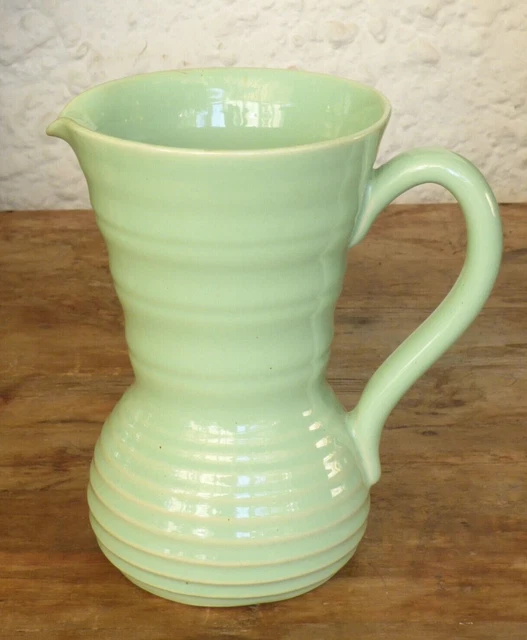Vintage Green Stoneware Jug Pitcher Vase Lovatts 20th Century Art Deco Retro Exc 3