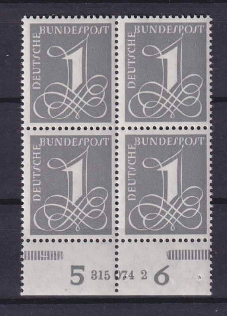 Bund 226y Unterrand 4er Block mit HAN 315 074 2 Ziffernzeichen 1 Pf postfrisch
