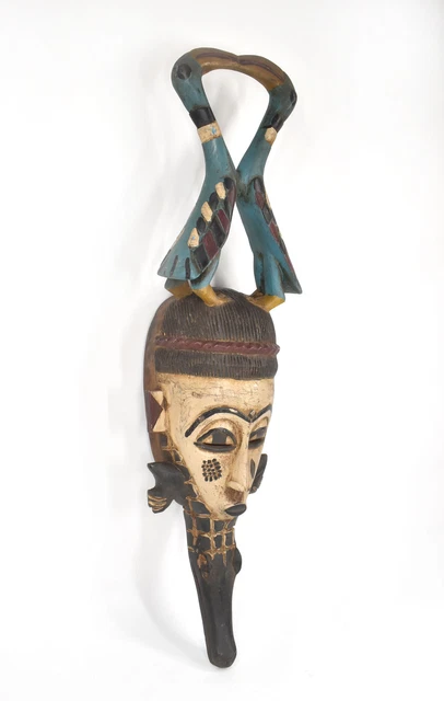 Guro Portrait Mask with Crocodile and Birds Cote d'Ivoire African Art