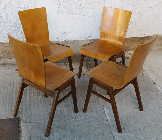 4x Stapelstühle Designer Esszimmerstuhl Stuhl Vintage Schichtholz 60er Stühle B