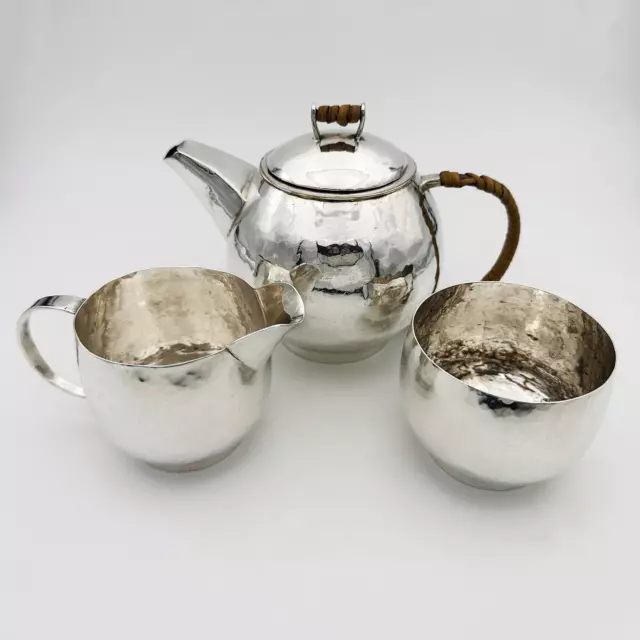 ANTIQUE ARTS & CRAFTS TEA SET SILVER PLATE on COPPER c1900