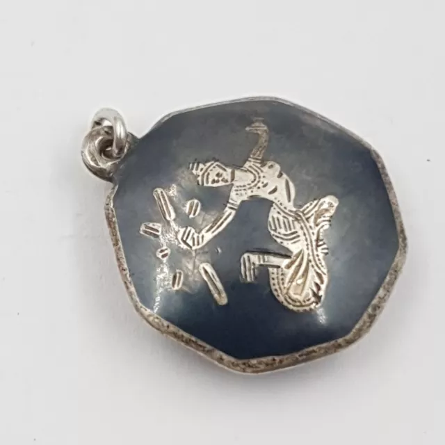 Vintage Thai Dancer Charm / Pendant Sterling Silver Siam Nielloware Niello