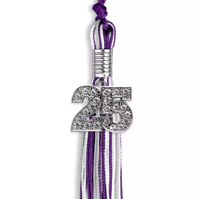 Purple/Silver/White Mixed Color Graduation Tassel With Silver Date Drop