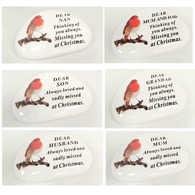 Memorial Robin On Log Pebble Christmas Sentimental Grave Verse Plaques Tributes