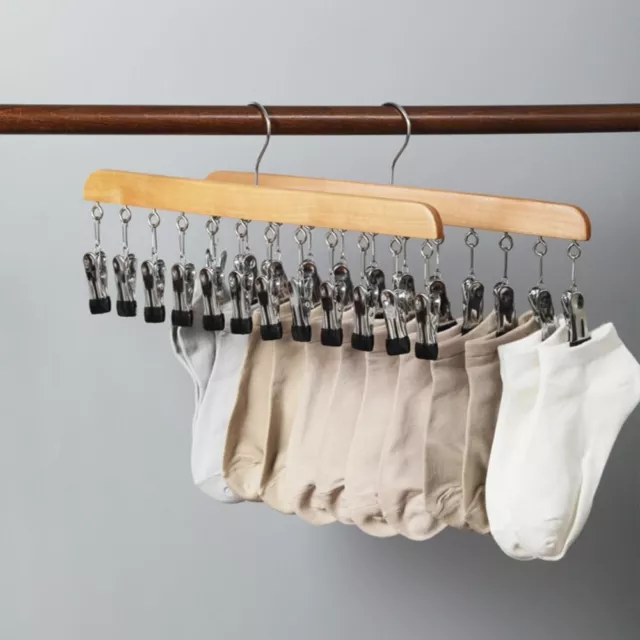 Wooden Clothes Drying Hanger Clothing Rack Clips Sock Laundry Airer Hanger