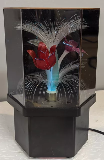 80's Spencer's Fiber Optic Flower Lamp Light Color Changing Rotating Pink Blue 2