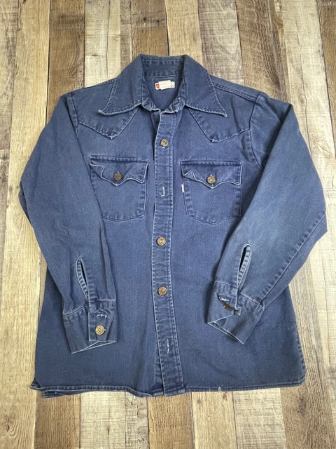 VTG 70S LEVIS Men S Dark Wash Denim Shirt Jacket Big E Collared