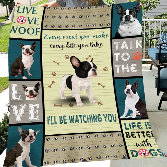 Boston Terrier Dog Fleece Blanket Gift Dog Lover For Birthday, Holiday