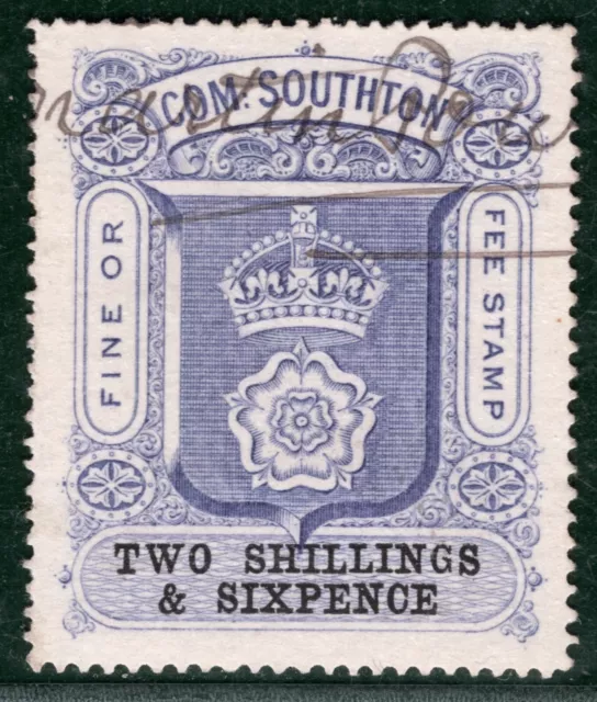 GB HANTS QV Revenue Stamp 2s/6d *COM:SOUTHON FINE OR FEE* Southampton WHITE106