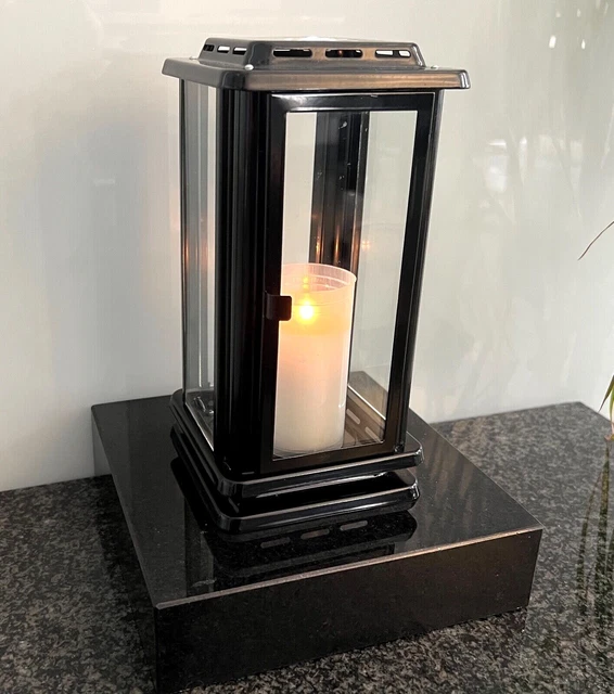 Designgrab Royal Lampe Designgrab Grablampe Royal Mit Vase - Edelstahl & Granitsockel Schwedisch Black Witterungsbeständige Grablampe