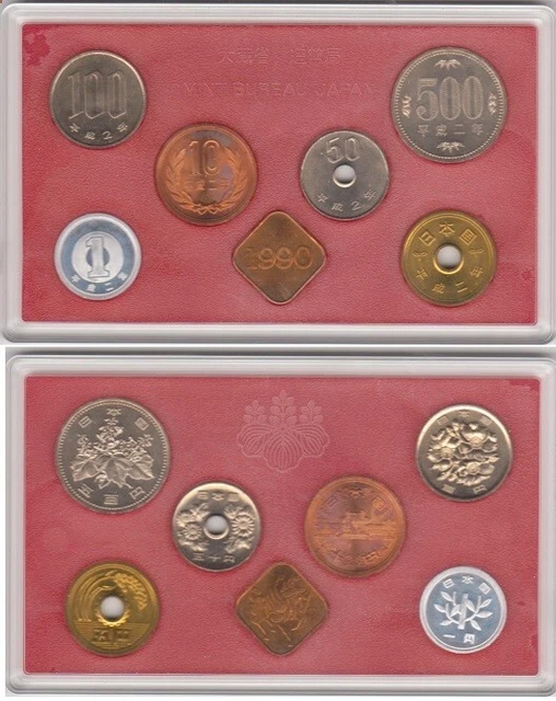 Japan - Mint set 6 coins 1 5 10 50 100 500 Yen 1990 UNC + token in plastic