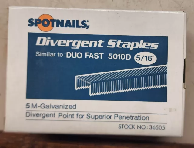 Spotnails 36505 Divergent Staple 1/2" Crown x5/16" Length 5M Box Duo Fast 5010D