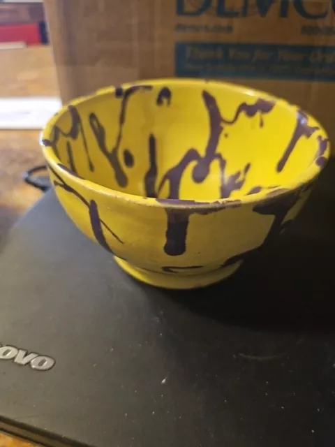 Studio Art MCM drip Glaze Yellow Bowl  Japanese Tea Bowl  Ceremony Rice Signed