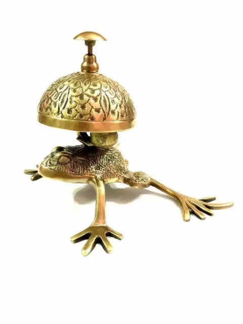 Campana de escritorio estilo rana de latón antiguo, campana de llamada de...