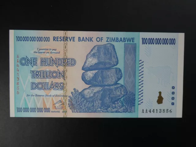 NICE 2008 ZIMBABAWE 100 TRILLION DOLLARS BANKNOTE (AFRICA/RHODESIA) aUNC/UNC