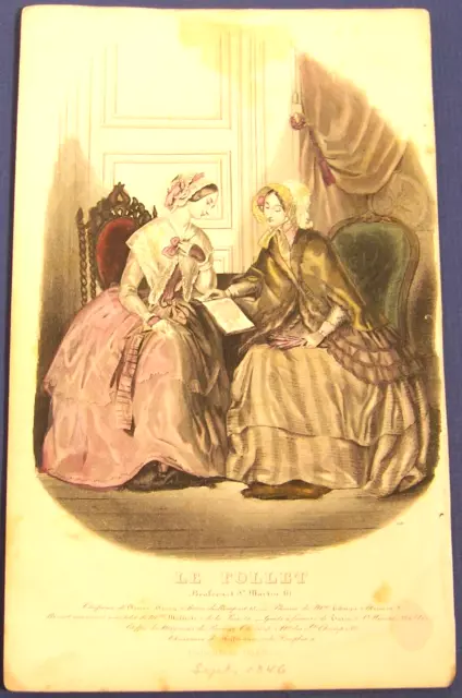 1846, Hand Colored Print, Columbian Magazine, Le Follet, ladies reading magazine