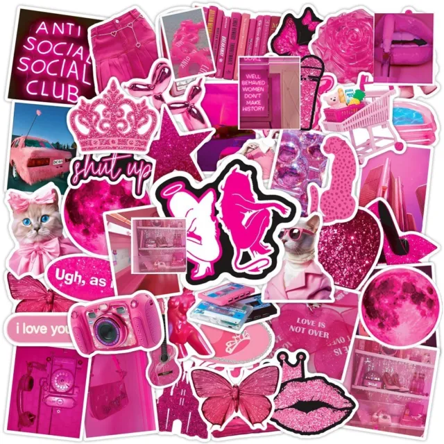 50Pcs Pink Style Stickers Pack Laptop Scrapbook Fridge Phone Book Fridge Decor