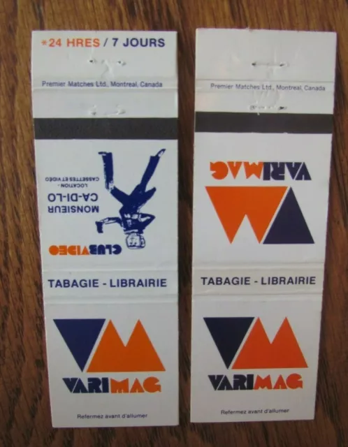 Varimag Tobacco & Magazine Stores 2 Matchbook Matchcovers (Montreal, Quebec) -F9