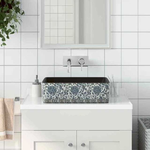 Arbeitsplatte Becken Schwarz und Blau Rechteckig 46x35.5x13 CM Keramik