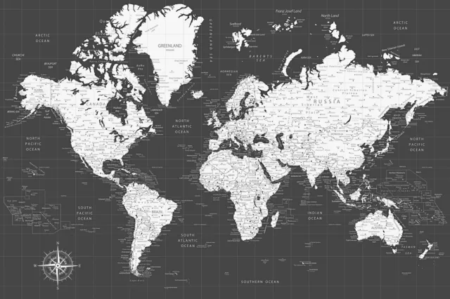 Pin Map of World - Poster - Designed for Push Pins, Personalized, Up To 36x54 2