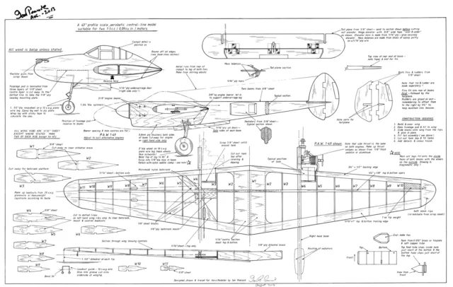 Lockheed P38 lightning profile c/l stunt by IAN PEACOCK plan set