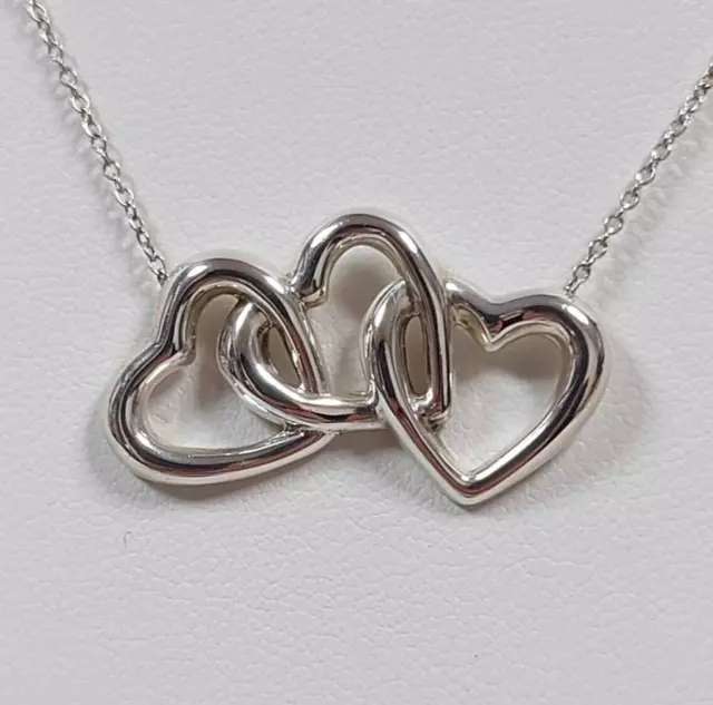 TIFFANY & Co Triple Open Heart Necklace Sterling Silver 925 Pendant 23 x 12 mm