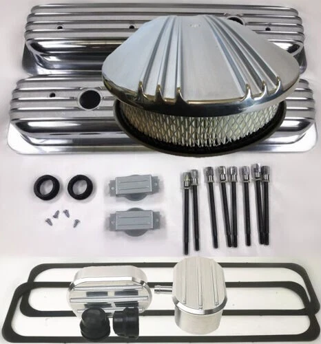 87-97 SBC 350 5.0L 5.7L Short Polished Finned Center Bolt Valve Covers W/gaskets