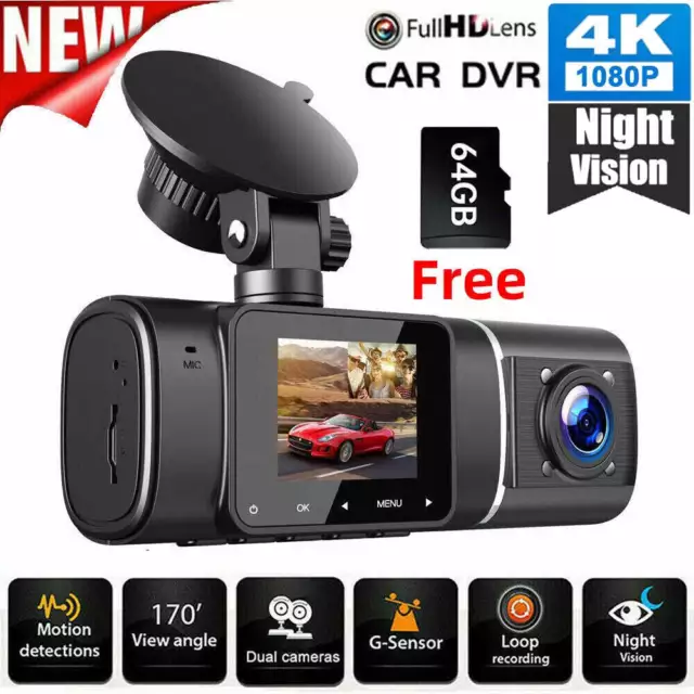 TOGUARD 4K 1080P Dual Dashcam IR Nachtsicht Dash Cam Recorder Auto Kamera 64GB