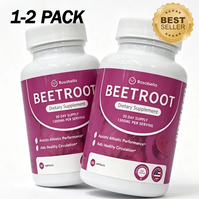 Heart Healling 2 PACK ROSABELLA 1300mg Organic Beet Root Capsules Heart Health Blood ...
