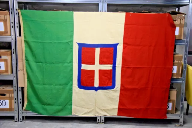 Bandiera Regno d'Italia con Stemma Sabaudo Rara Flag Originale