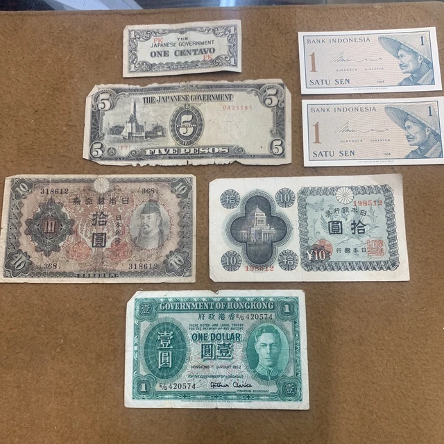 Lot 7 Bank Notes Japan,HongKong, Philippines …used
