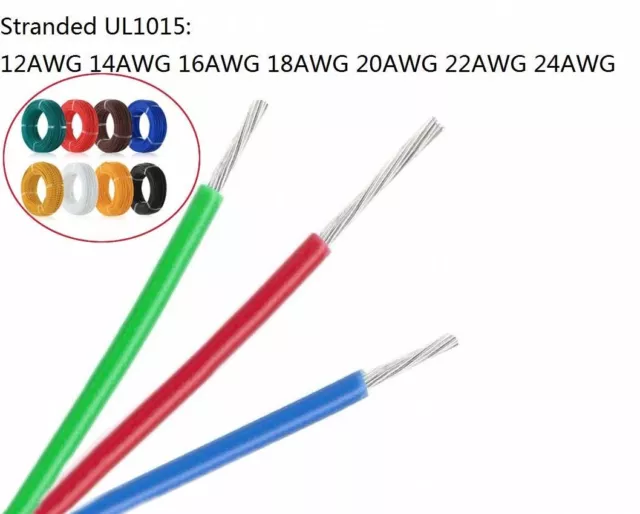 Stranded UL1015 Cable Auto Electrical Equipment Wire 600V 105°C 12-24AWG Colored