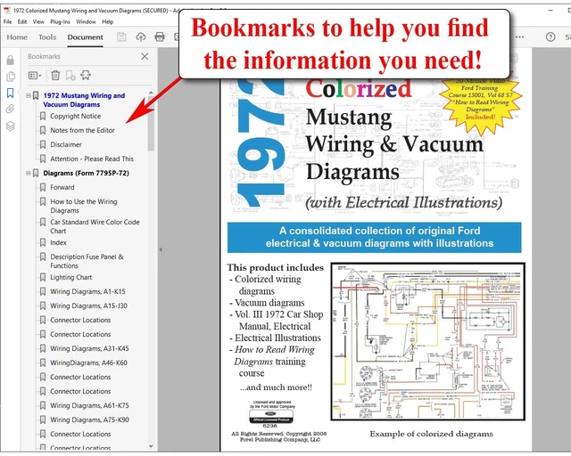1972 FORD MUSTANG Colorized Wiring and Vacuum Diagrams on USB EUR 22,44