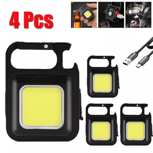 4PC Mini Flashlight Keychain Rechargeable COB Waterproof Portable Led Work Light