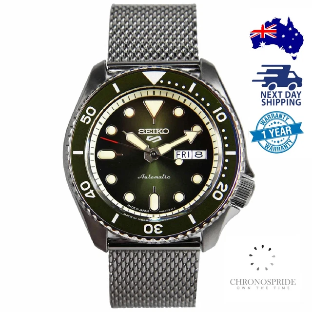 Seiko 5 5KX Green Sports SRPD75 SRPD75K1 Mens Automatic Shark Mesh Watch