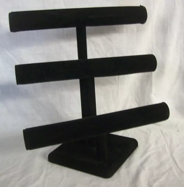 Store Display Fixture TRIPLE BAR NECKLACE/BRACELET JEWELRY DISPLAY Black Velvet