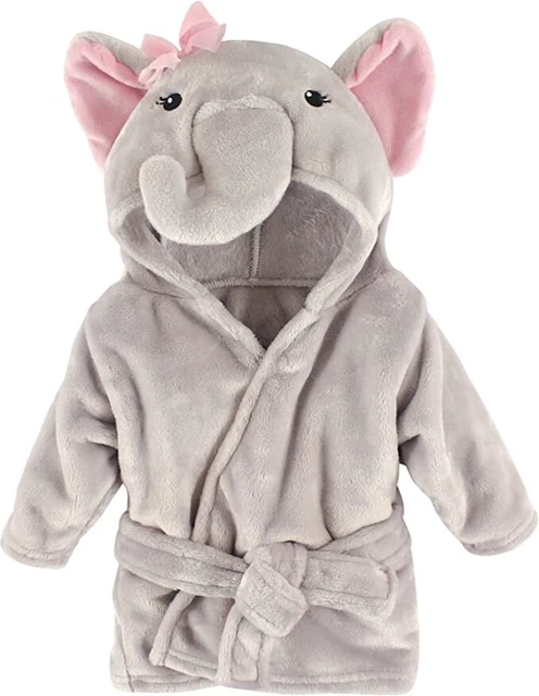 Unisex Baby Plush Animal Face Bathrobe, Pretty Elephant, 0-9 Months