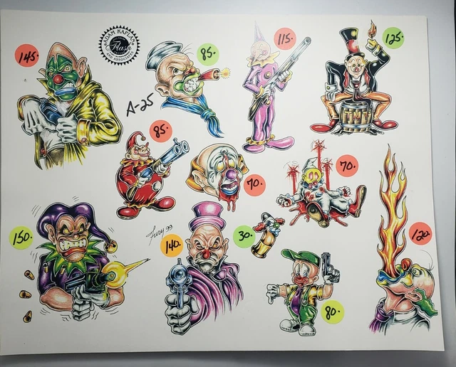 Arte del tatuaje flash de payaso Adam Kaplan