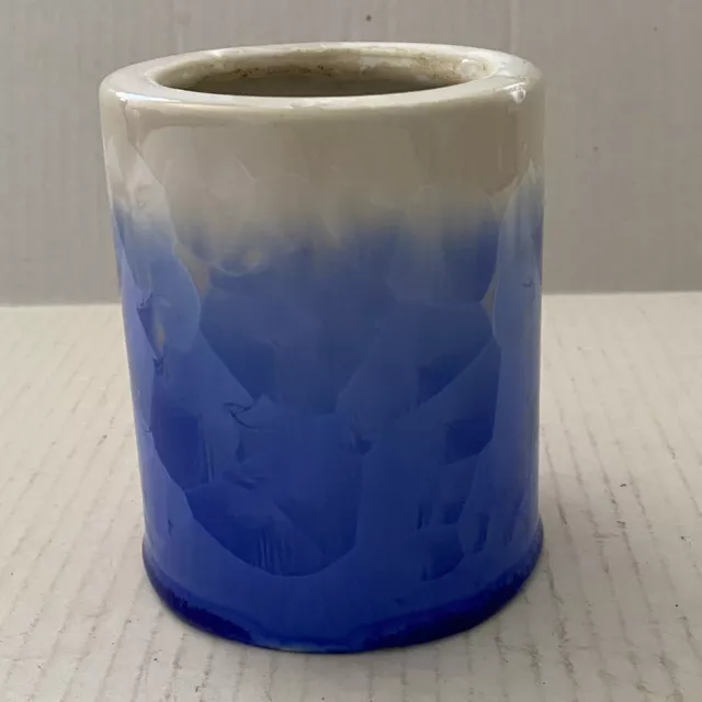 Vintage Crystalline Glazed Asian Brush Pot - 4.5" Chinese Brush Holder Or Vase
