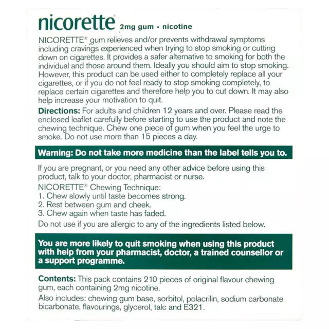 Nicorette Original 2 mg Kaugummi 210's Ablaufdatum 09/2025 4er Pack 2