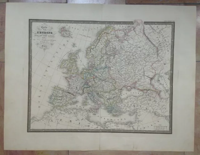 Europe 1837 Andriveau-Goujon Large Antique Engraved Map 19Th Century