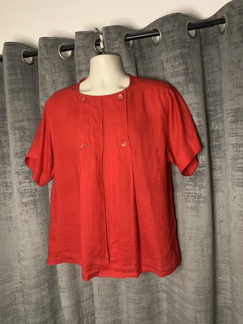 Vintage Gucci Red Blouse Top 100% Linen Size 42 Uk14/16 Made In Italy