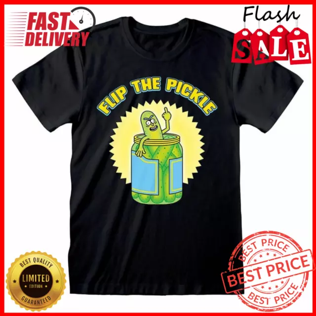 Men's Rick and Morty Flip the Pickle Black T-Shirt