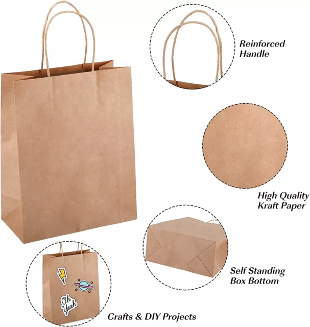 Bulk Kraft Paper Bags Gift Shopping Carry Craft Brown Retail Bag with Handles 3