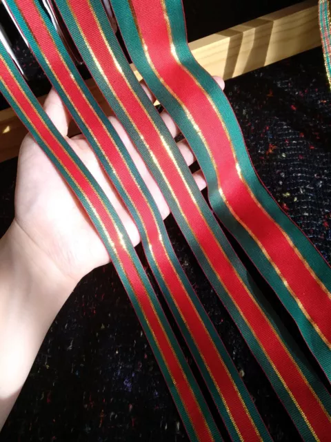 Red Green Gold Striped ribbon-Unwired- Crafts Florist Christmas wrapping