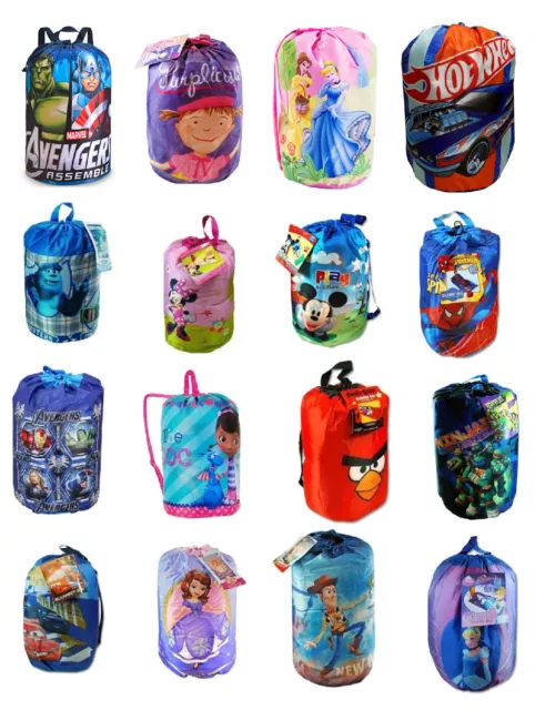 Disney Licensed Camping Slumber Sleeping Bag Kids Boys Girls w/ Carry Drawstring