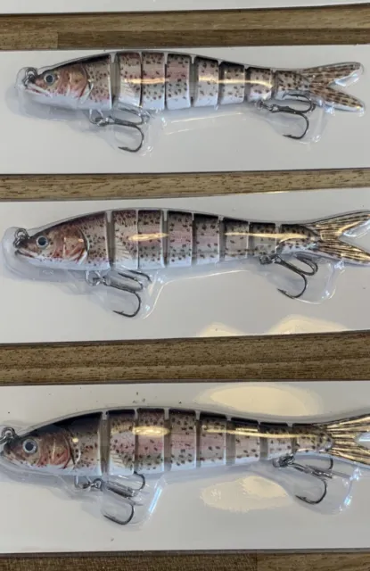 3 X Jointed Live Lure Crank Bait Bass Salmon Trout Mackerel Pike Hooks Swivels.