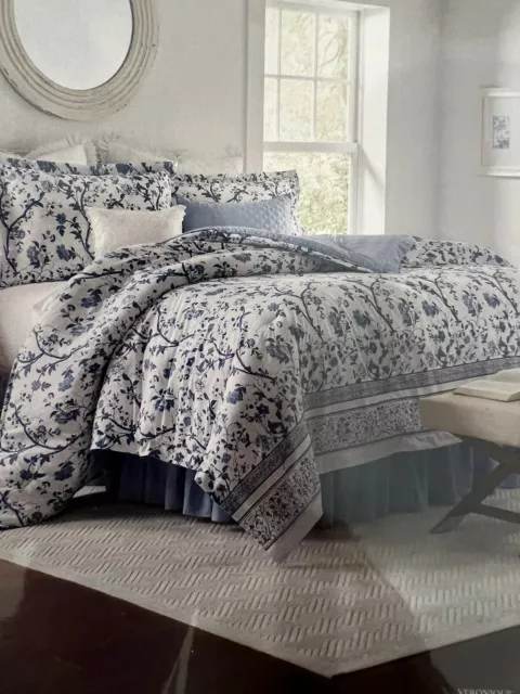 Laura Ashley Home Veronica Collection Luxury  Comforter Set King Blue White READ